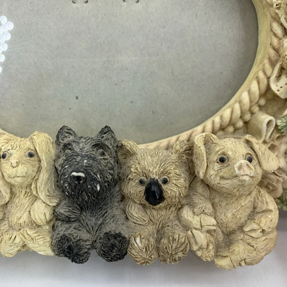Vtg Frame Puppies Dogs‎ Pigs Koala Bunny Raccoon Farmhouse Cottagecore Woodland